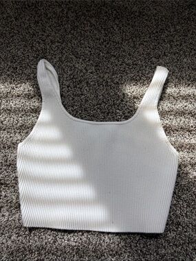 Aritzia Cream Ribbed Square-Neck Crop Tank